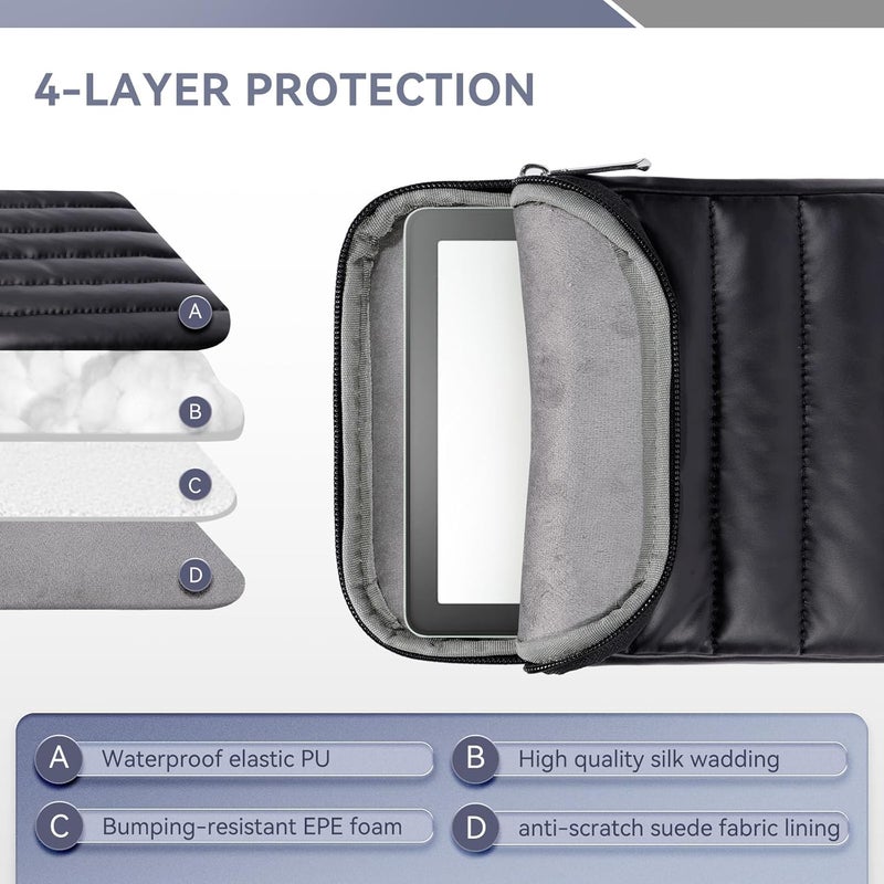 Clezolraa 6-7 Inch Puffy Sleeve Case for 7" Kindle Paperwhite 12th Gen/Colorsoft 2024, 6.8" Kindle Paperwhite 11th Gen, 6" Kindle 11th Gen 2024/2022, Oasis, Protective Pouch Bag, Black - Image 4